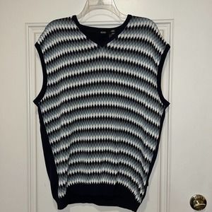 HUGO BOSS PULLOVER COTTON VEST Sweater V-neck Diamond Made In Italy Men’s 52/XL